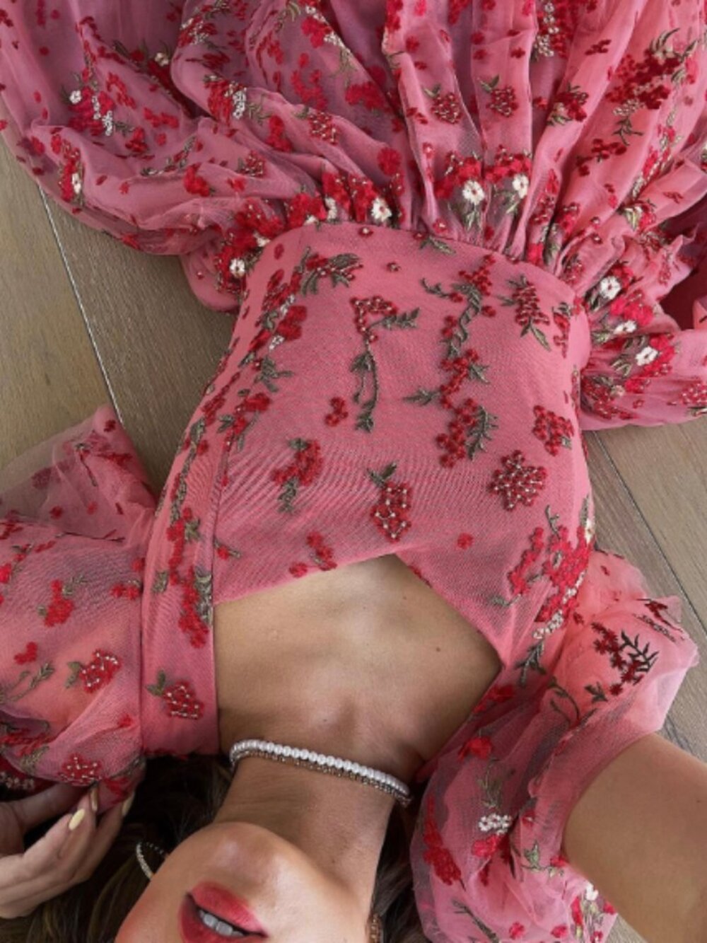 GUC JessaKae Scarlet Dress - Rose Pink Embroidered Tulle Midi Dress - Picture 4 of 11